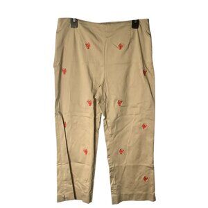 Catherine Stewart Embroidered Lobster Ankle Pants Women Size 12 Cotton Nautical